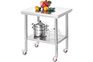 VEVOR Stainless Steel Table, 24 x 30 Inches Food Prep Worktable with Wheels, Kitchen Prep Table with Adjustable Undershelf Workstations for Commercial Kitchen, Restaurant, Hotel and Garage, Outdoor