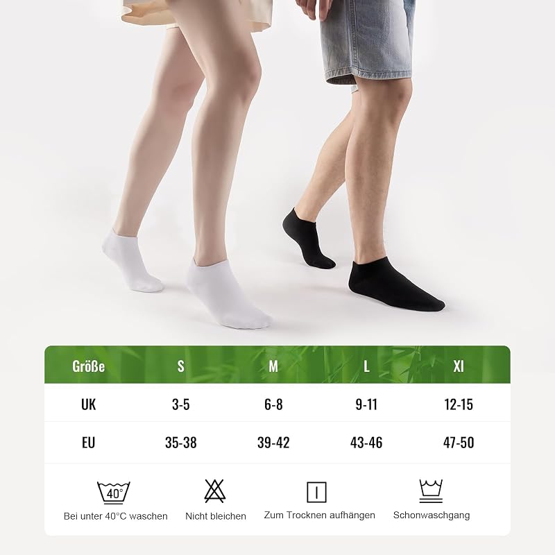 Bambus Sneaker Socken Herren Damen 10 Paar – Atmungsaktive Anti-Geruch Kurze Socken, Antibakterielle Sommer Sneakersocken Sportsocken Halbsocken Bambussocken, Schwarz 43-46