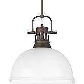 Golden Lighting Duncan 1-Light Pendant with Rod in Rubbed Bronze with Matte White