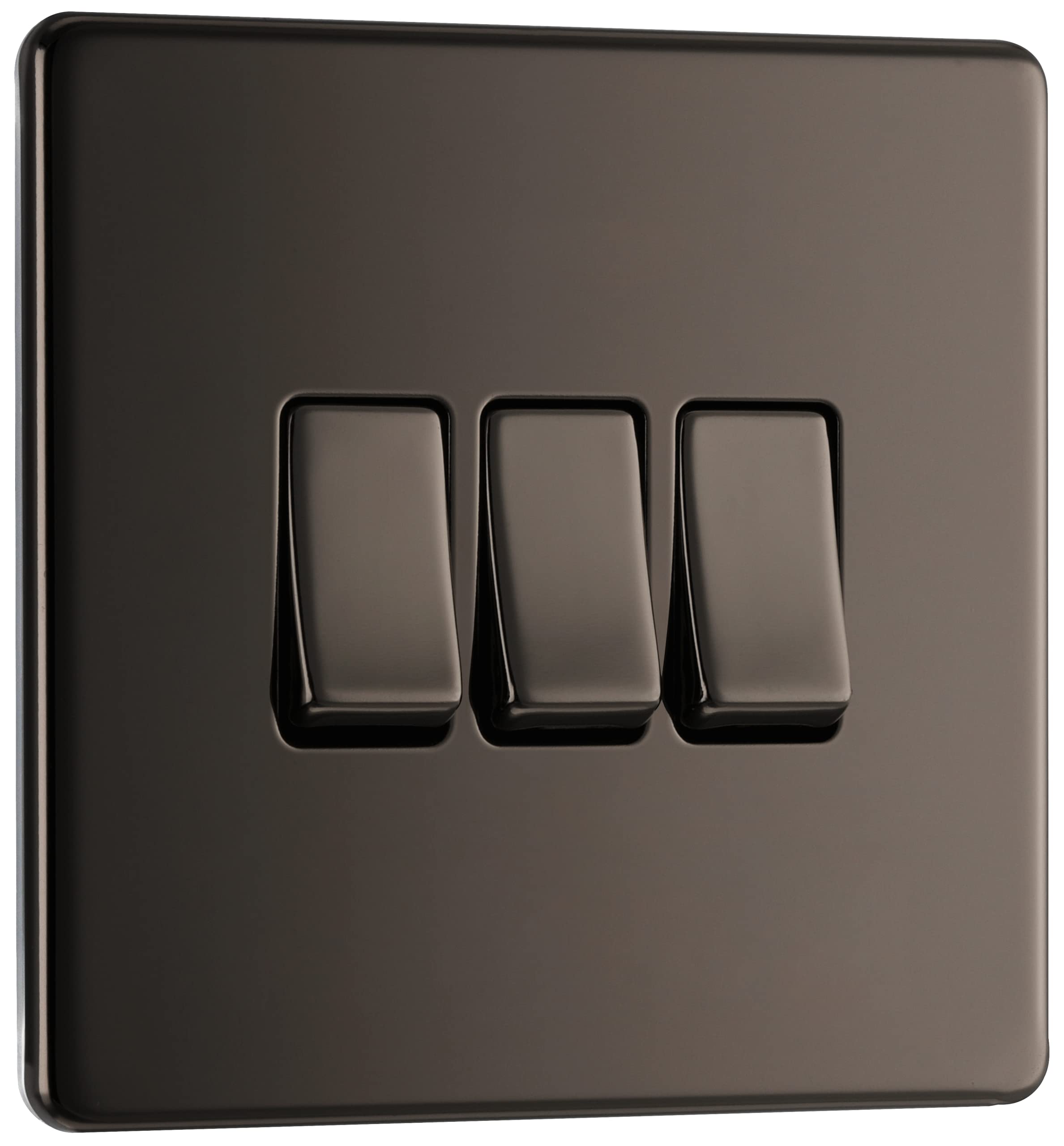 BG Electrical Triple Wall Light Switch, 2 Way, Screwless Front Plate, Slim Profile, Premium Flatplate, Black Nickel, 20A, 16AX, FBN43 — image 1