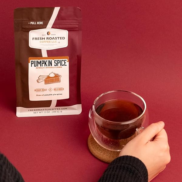 FRESH ROASTED COFFEE, PUMPKIN SPICE FLAVORED COFFEE, 12 OZ, MEDIUM ROAST, KOSHER, WHOLE BEAN