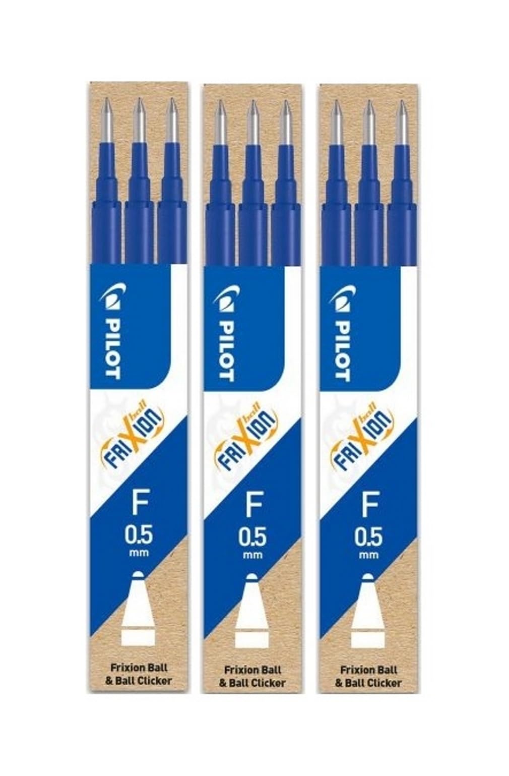 Pilot Frixion Erasable Rollerball Refills Blue Ink 0.5mm Tip (3 Packs of 3 = 9 Refills)