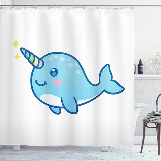 Amazon Com Ambesonne Narwhal Shower Curtain Cartoon Drawing Style Whale With Rainbow Horn Unicorn Of The Ocean Arctic Animal Cloth Fabric Bathroom Decor Set With Hooks 70 Inches Multicolor Home Kitchen