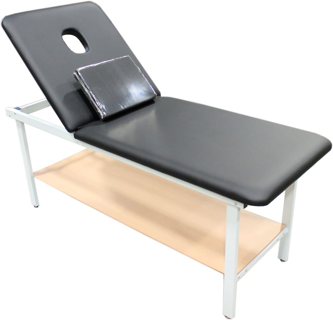 500lb Capacity Adjustable Back Physical Therapy Treatment Table with Face cut out & Storage Shelf & Matching Pillow, Black