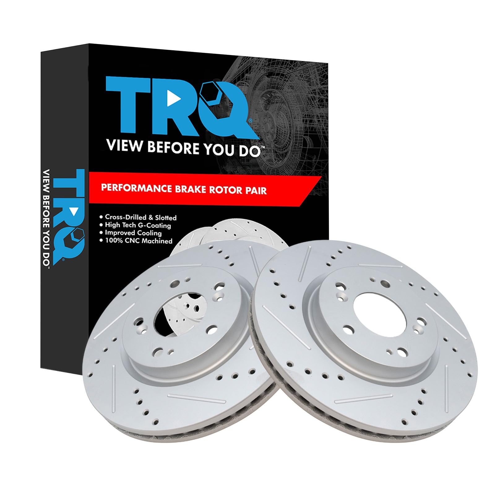 TRQ Front Performance Brake Rotor Drilled Slotted Pair Set for 200 / Avenger/Caliber/Cirrus/Compass/Eclipse/Galant/Lancer/Outlander/Outlander Sport/Patriot/Sebring