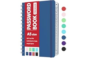 Forvencer Password Book with Individual Alphabetical Tabs, 5.3"x7.6" Medium Size Password Notebook, Spiral Password Keeper Book for Senior, Cute Password Manager Logbook for Home Office, Navy Blue