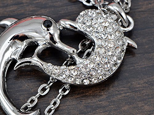 Alilang Twin Dolphin Chain Necklace Pendant Silvery Tone Plated