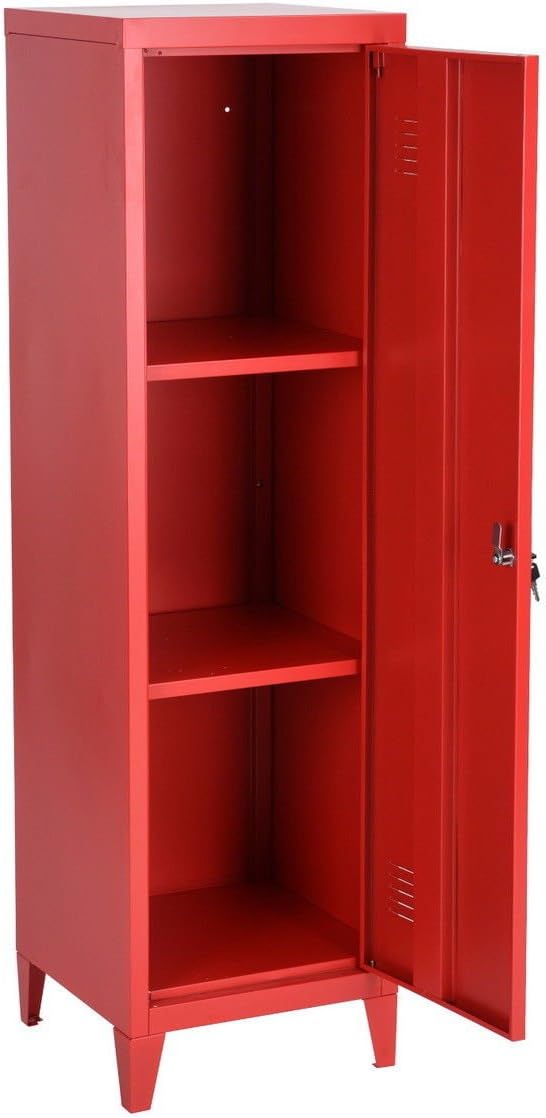 HouseinBox Office File Storage Metal Cabinet 3 Door Cupboard Locker Organizer Console Stand 3-in-1 (RED-Standing Locker)