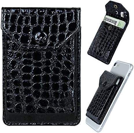 YUNCE Self Adhesive Cell Phone Slim Leather Wallet, Stick On Card Holder fits Most Cell Phones & Cases, Credit Card Holder Pocket Wallet for Men Women - RFID Blocking Sleeve Covers [Jet Black]