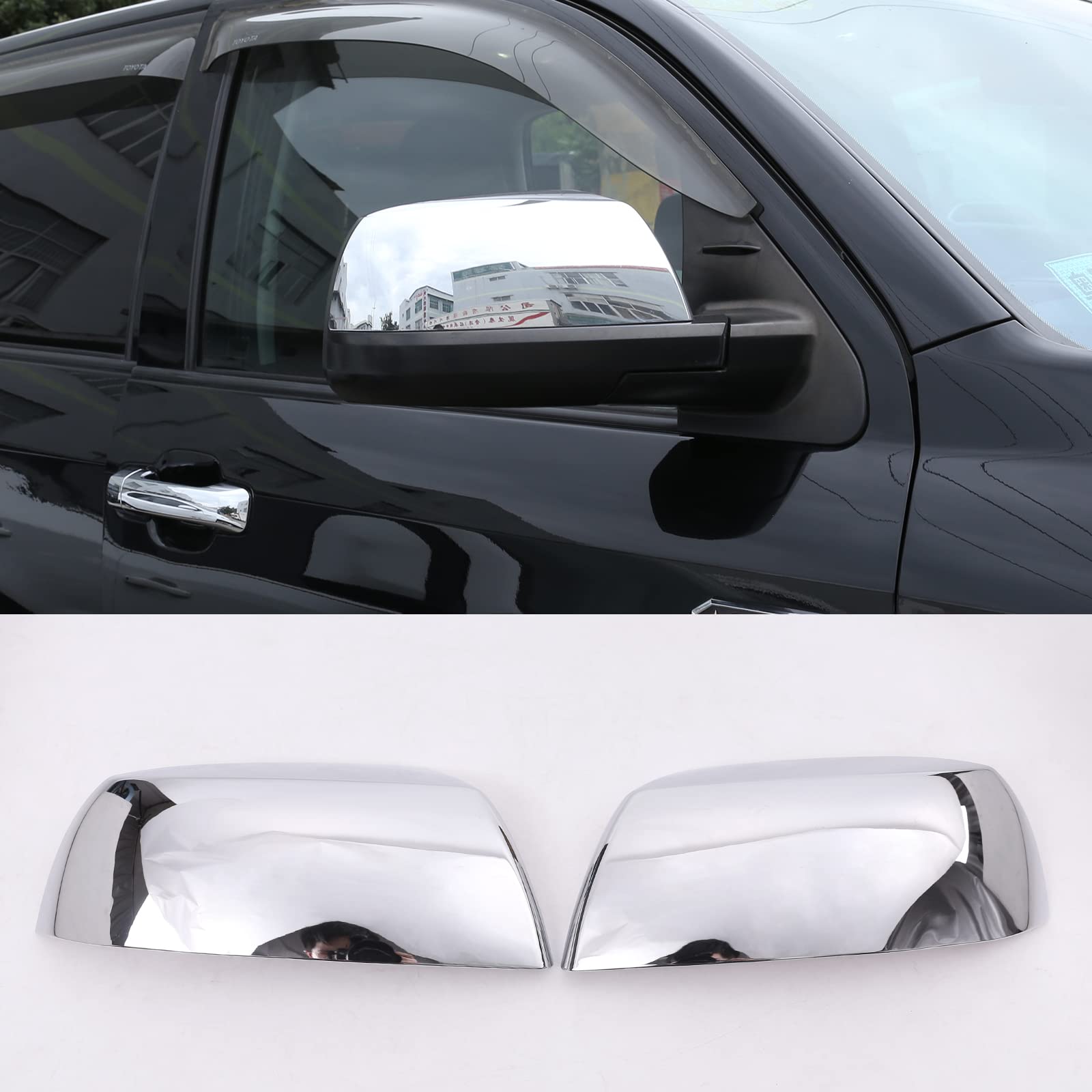 Photo 1 of ABS Outside Side Rearview Mirror Cover Trim Sticker Compatible with Toyota Tundra 2007-2021 Crew Max Sequoia 2008-2020 Accessories(Rearview Mirror With Turn Signal Model Does Not Fit)