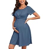 AISWI Summer Maternity Dress Criss Cross Self Tie Short Sleeves A-line Mini Baby Shower Casual Pregnancy