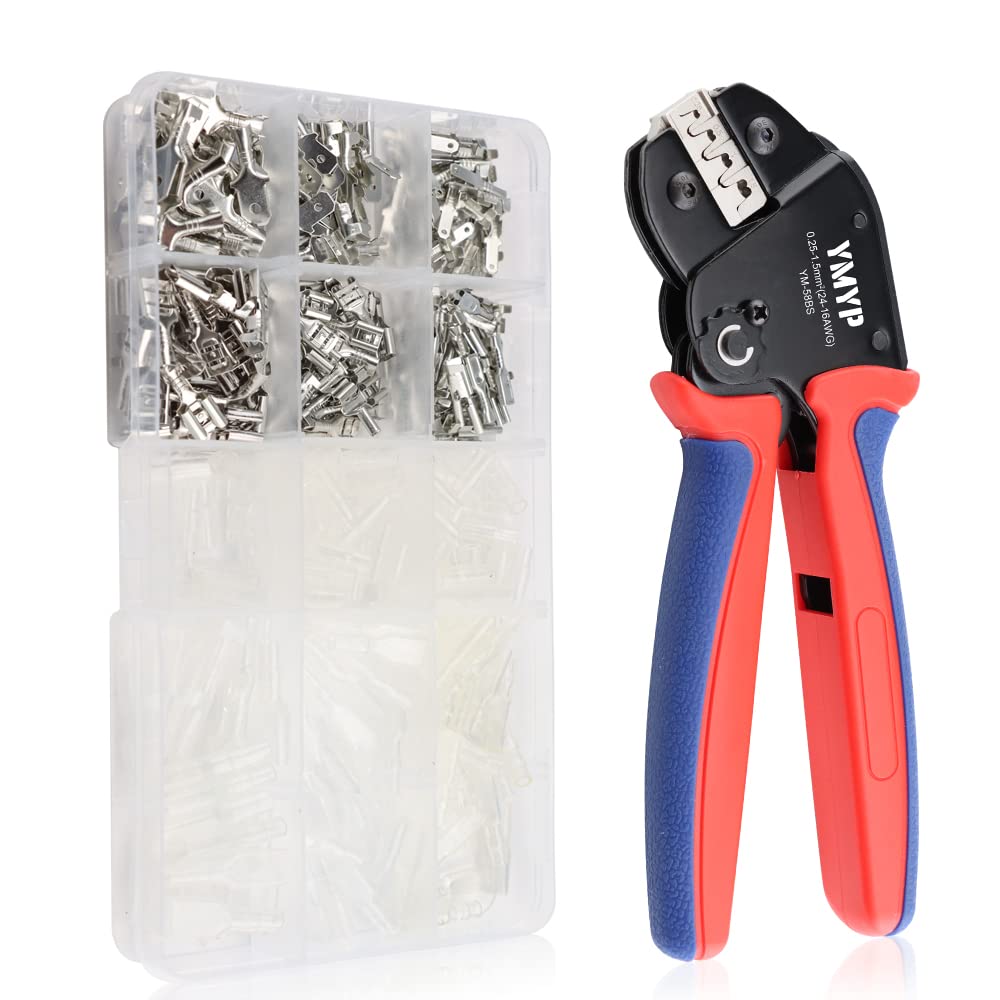 YMYP Open Barrel Terminal Wire Cable Crimping Tool Kit with 330PCS Male Female 2.8mm 4.8mm 6.3mm Spade Kit- 24-16 AWG (0.25-1.5mm²) Crimper for AMP-TE 2.8/4.0/4.8/6.3 JST-SM2.54/XH2.54/VH3.96 & Molex