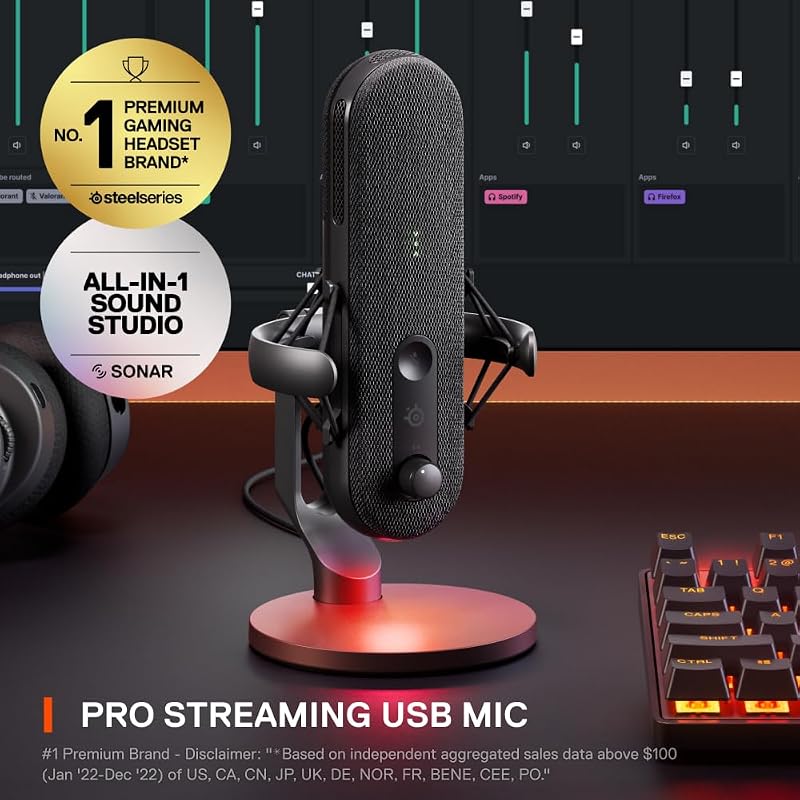 Alias USB-Mikrofon für PC – 3 Mal größere Kapsel fürs Gaming, Streaming und Podcasting – KI-gestützte Geräuschunterdrückung – LED-Stummschalttaste + Pegelüberwachung – Stoßdämpfer