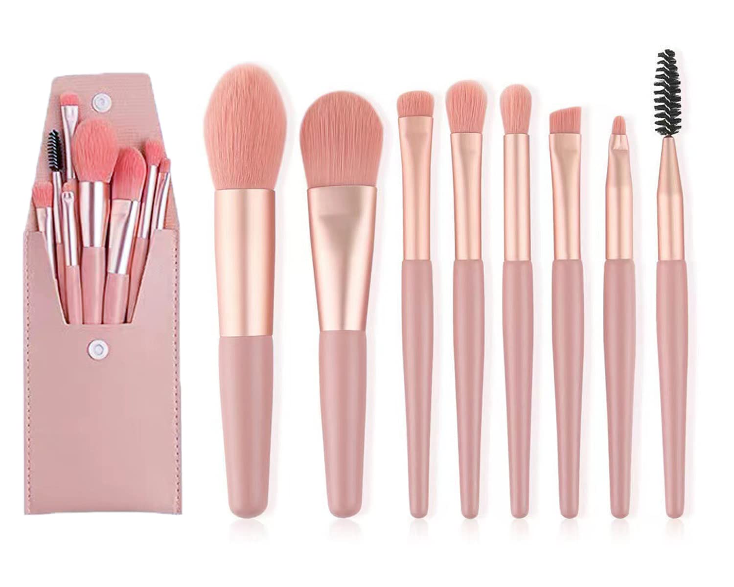 DFsucces Professional Makeup Brushes Set,Portable Make Up Brushes,8Pcs Make Up Brushes Set with Eyeshadow/Eyebrow/Powder/Cosmetic Brush and Cosmetic Bag,Mini Size Makeup Brusher