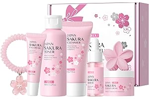 8 Pcs Flower Skincare Kits for Teens Girl Women Travel Present Set with Essences Cream Cleanser Eye Cream