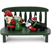 Edyocey Cat Figurines Set of 3, Christmas Desk Decor | Resin black cat decor with green bench, 3 piece set for desk, shelf, tabletop, and seasonal home display