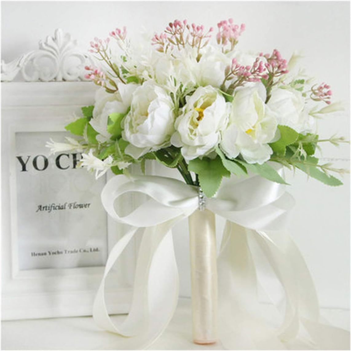 Amazon Com Misscany Wedding Bouquet Bridal Bouquet Holder Pink Silk Peony Wedding Bouquets For Bridesmaids Artificial Peony Flowers Decor White Home Kitchen
