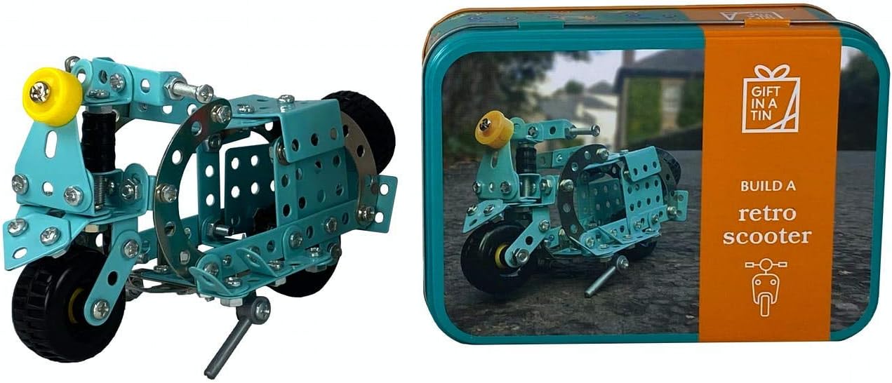 Apples to Pears Build A Retro Scooter Gift In A Tin, Silver, Turquoise, Small - Image 3