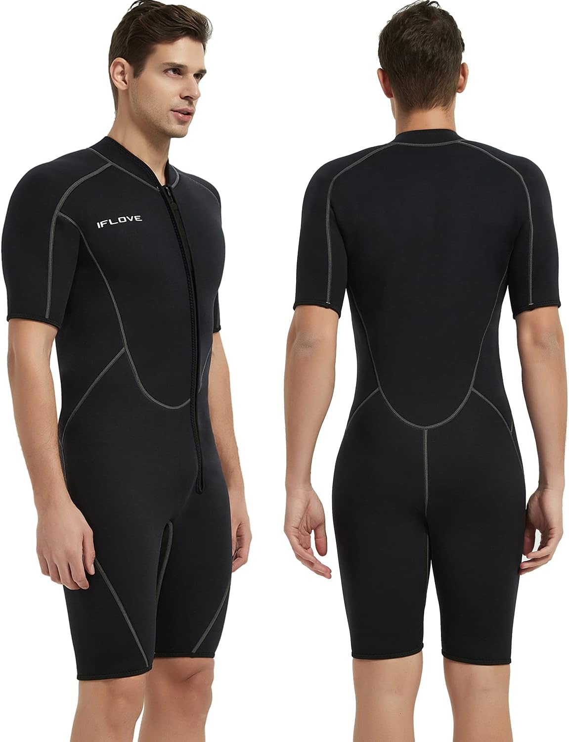IFLOVE 3mm Shorty Wetsuit for Men Neoprene Diving Suit Front Zip Wetsuit for Diving Snorkeling Surfing: Sports & Outdoors