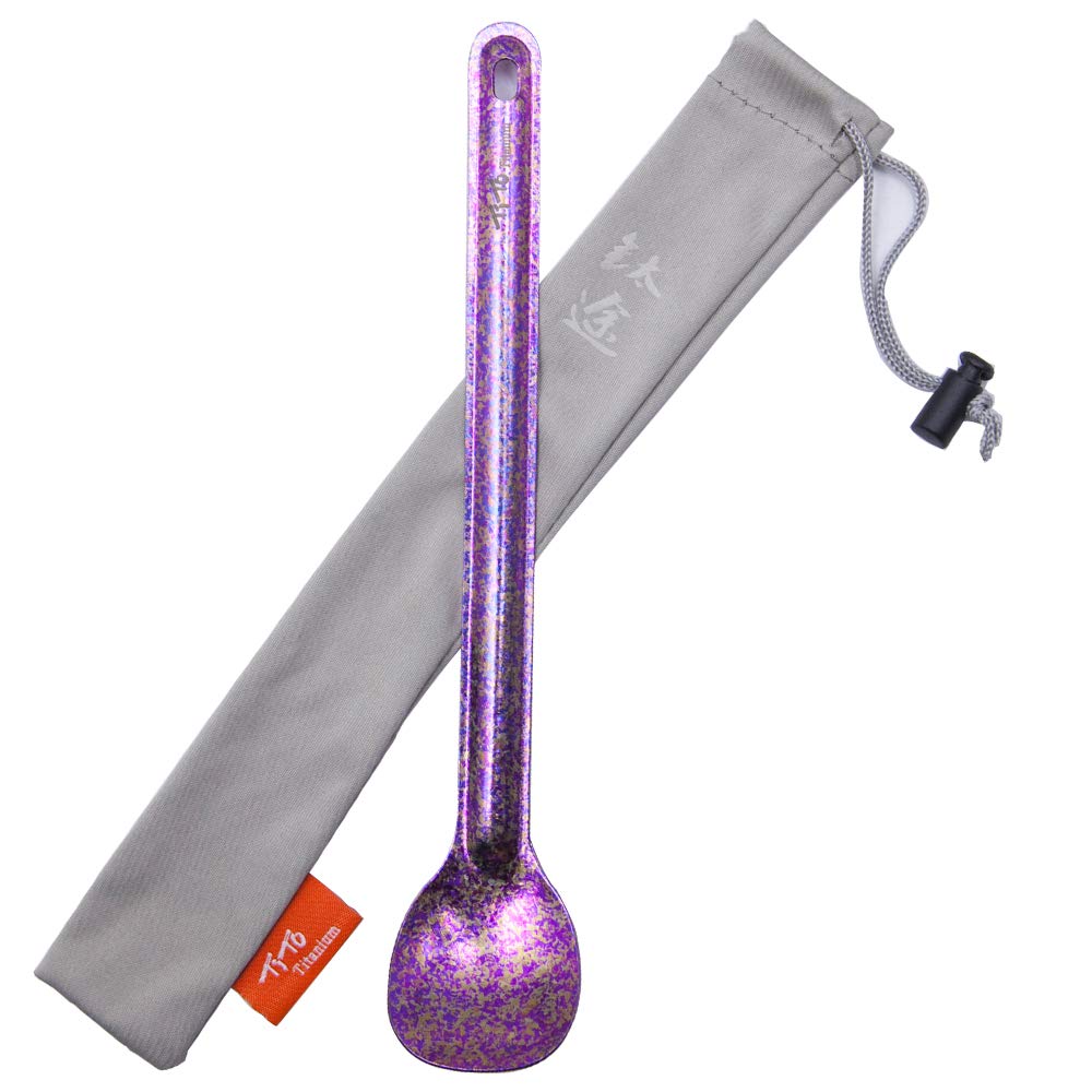 TiTo Titanium Long Handle Spork and Spoon Eco-Friendly Ultralight Portabale Flatware for Outdoor Camping Backpacking Hiking Travel Picnic Tableware with Bag(Rose Spoon)