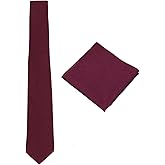 Gollate Mens Solid Linen Tie Set : Slim Necktie with Matching Pocket Square (Maroon)