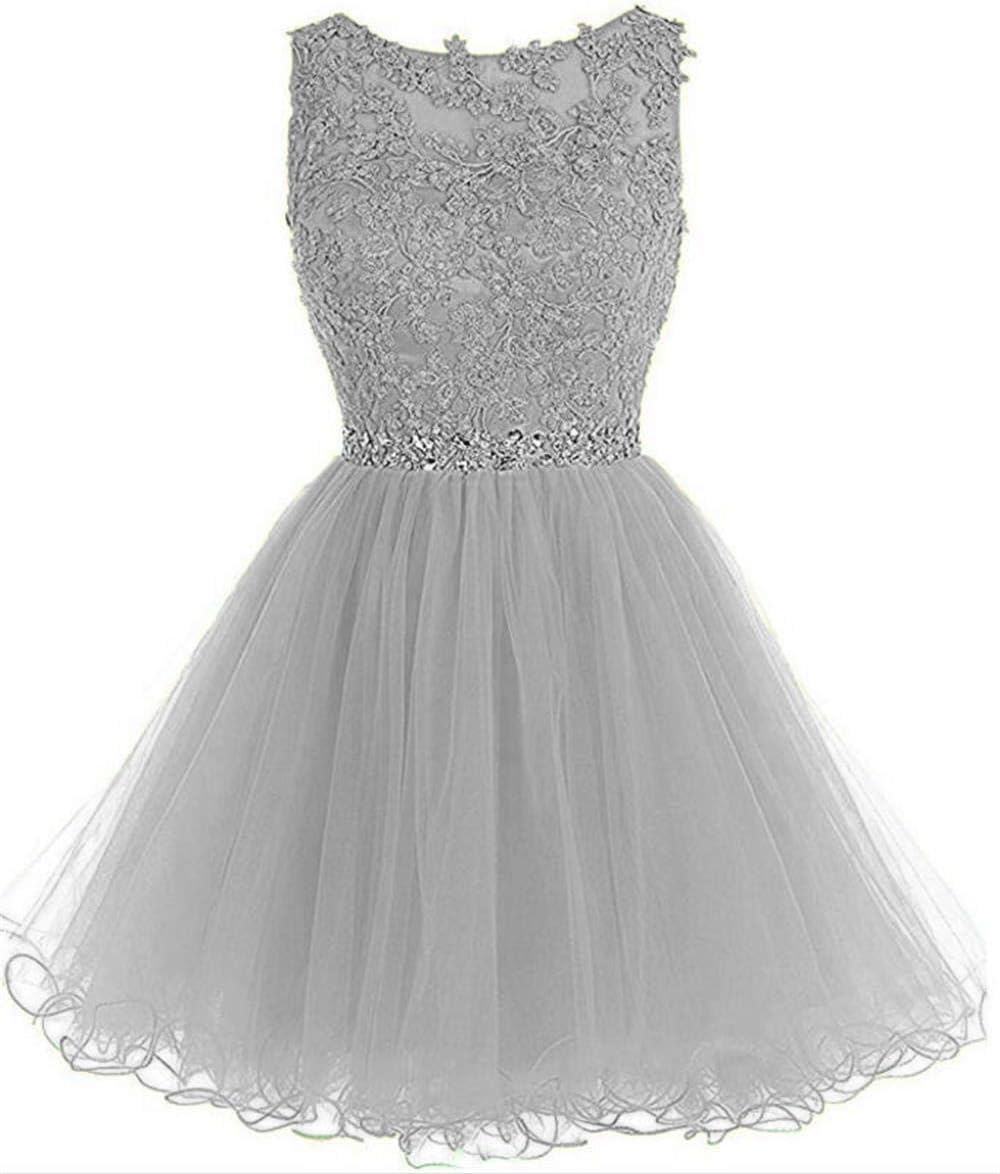 DydszWomen's Appliques Beaded Homecoming Dresses for Teens Short Prom Dress Tulle Party Cocktail Gown