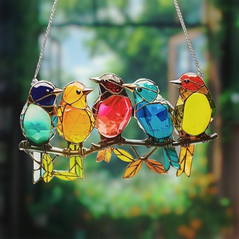 Acrylic Birds Suncatcher Hanging Ornament | 7 Inch Rainbow Maker for Garden Decor & Windows