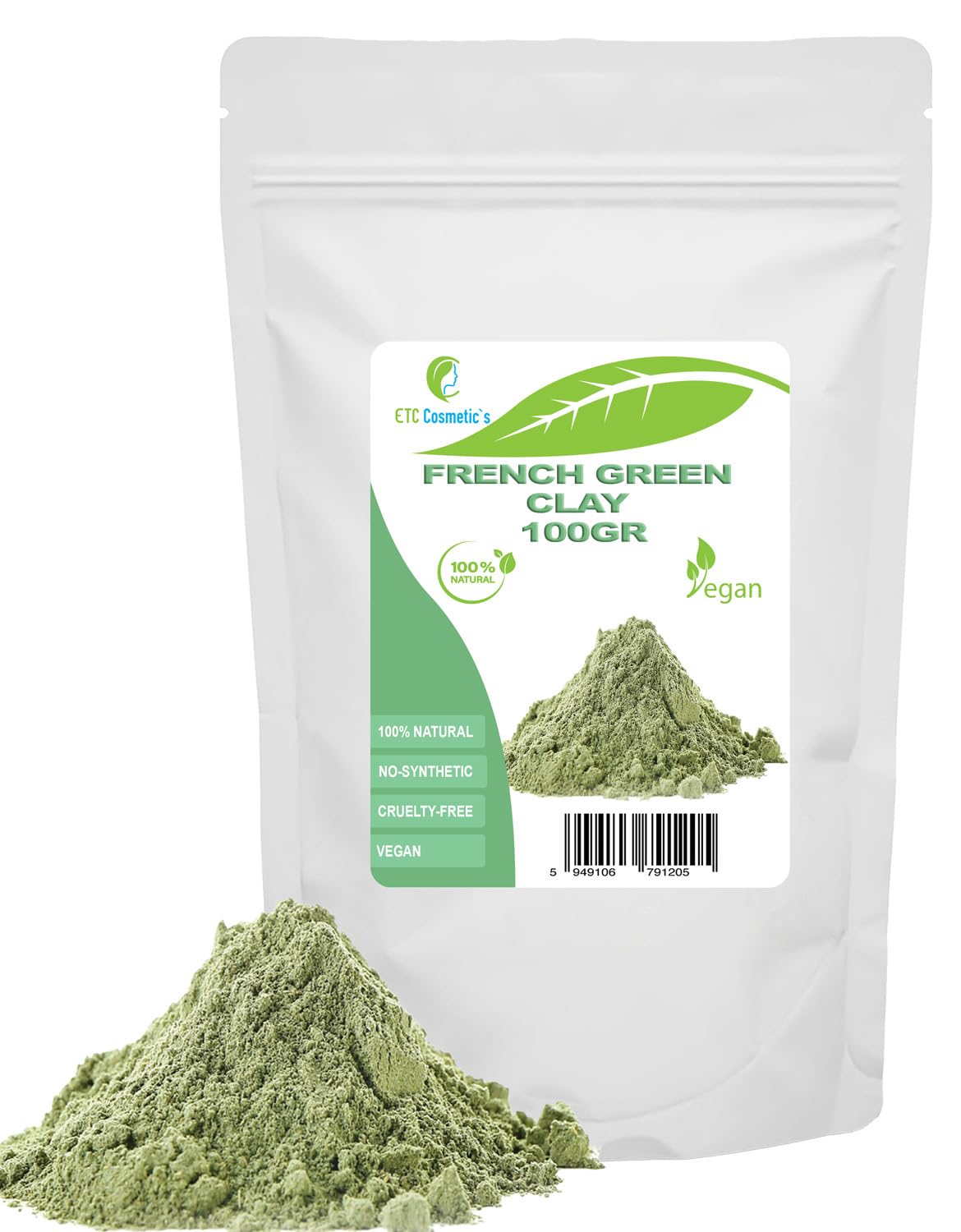 French green clay - 100 gr - DIY Face Masks, Body Mask, Hair Mask, Soft Peels and Scrubs, Soap Making, Anti-Ageing & Skin firming, Natural And Chemical Free