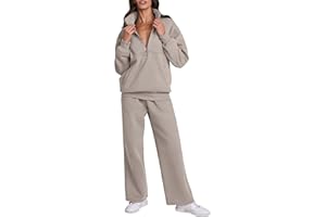 ANRABESS Women 2 Piece Outfits Sweatsuit Oversized Half Zip Sweatshirt Matching Wide Leg Sweatpant Lounge Set Fall Tracksuit