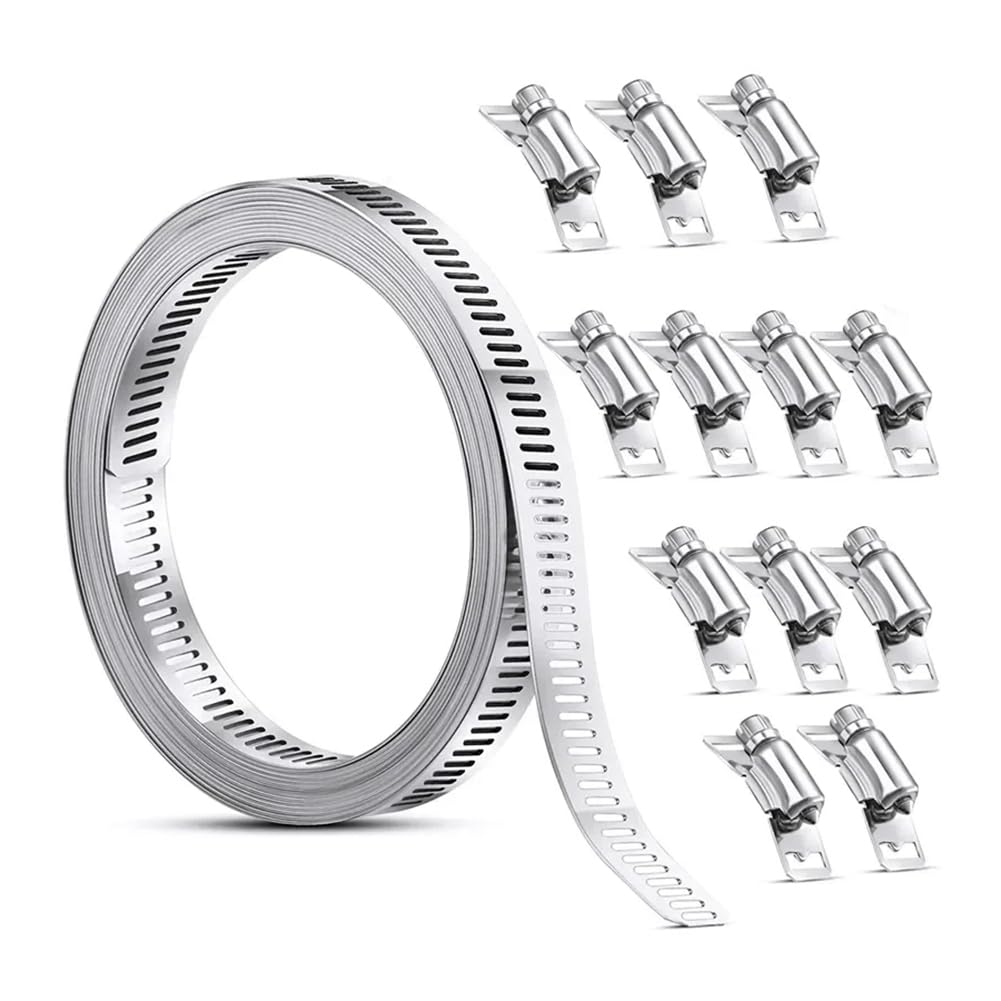 Fowecry Stainless Steel Hose Clamp Strap with Fasteners Worm Clamp Adjustable Worm Gear Pipe Ducting Hose Clamp 10M Easy to Use