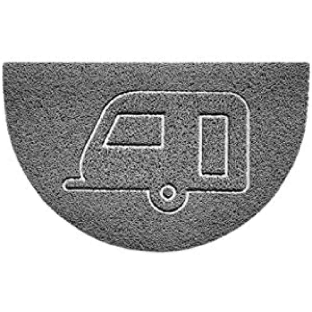 Nicoman Embossed Halfmoon Half Circle Door Mat Dirt-Trapper Jet-Washable Doormat 70x44cm (Grey, CARAVAN Shape) - Use Outdoor ONLY