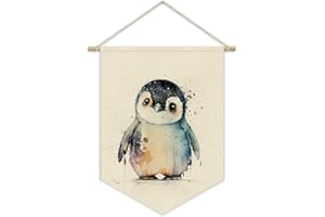 XYDEG Nursery Decor,Woodland Nursery Decor,Baby Penguin Cute Wall Art,Kids room Canvas Banner,Abstract Watercolor Animal Penguin for Living Room Bedroom Kids Room,Gift for Baby Girl Boy Hanging Pennant Flag Banner