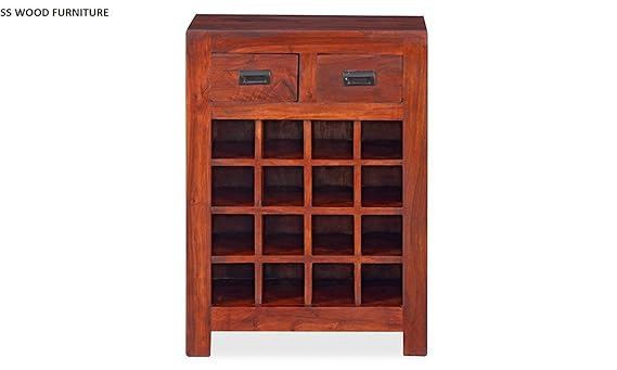 SS WOOD Furniture Bar Cabinet | Wine Rack with Glass Storage | Bar Unit for Home Decor (Sheesham Wood) (Teak Shade)