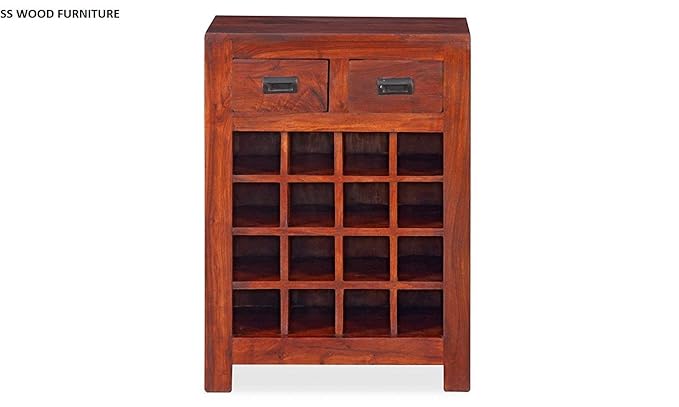 SS WOOD Furniture Bar Cabinet | Wine Rack with Glass Storage | Bar Unit for Home Decor (Sheesham Wood) (Teak Shade)