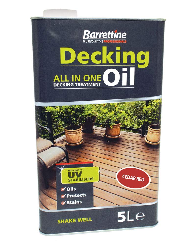Barrettine Decking Oil (Cedar Red, 5L) - UV & Fade Resistant All-in-One Outdoor Decking Treatment, Water Repellent Deck Oil for Exterior Timber & Structures