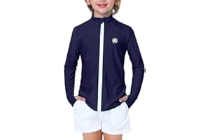 AOBUTE Unisex Kids Zipper Rash Guard Boys UPF 50+ UV Protection Sun Shirt with Thumb Hole 3-12 Years