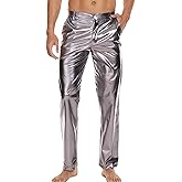 Metallic Shiny Disco Pants for Men, 70s/80s Party Rave Pants, Vintage Cosplay Straight Leg Trousers