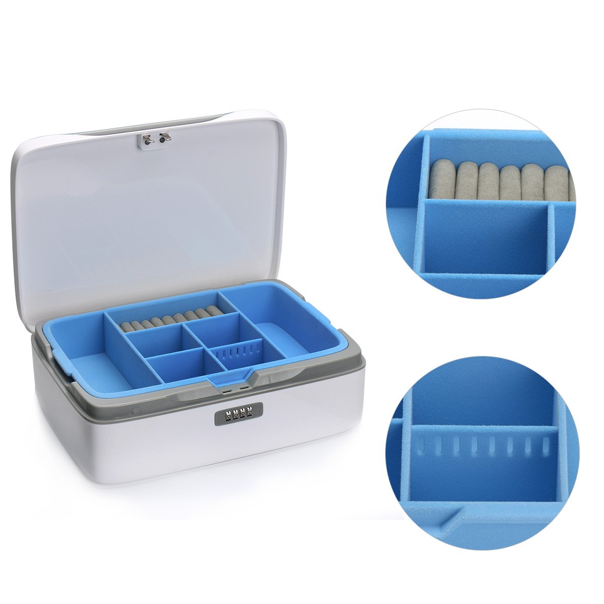 Jewellery Box Organizer Locable Storage Case Drawer 2 Layers Holder Cabinet Combination Necklace Earrings Expensive Display Cases,Blue (Blue)