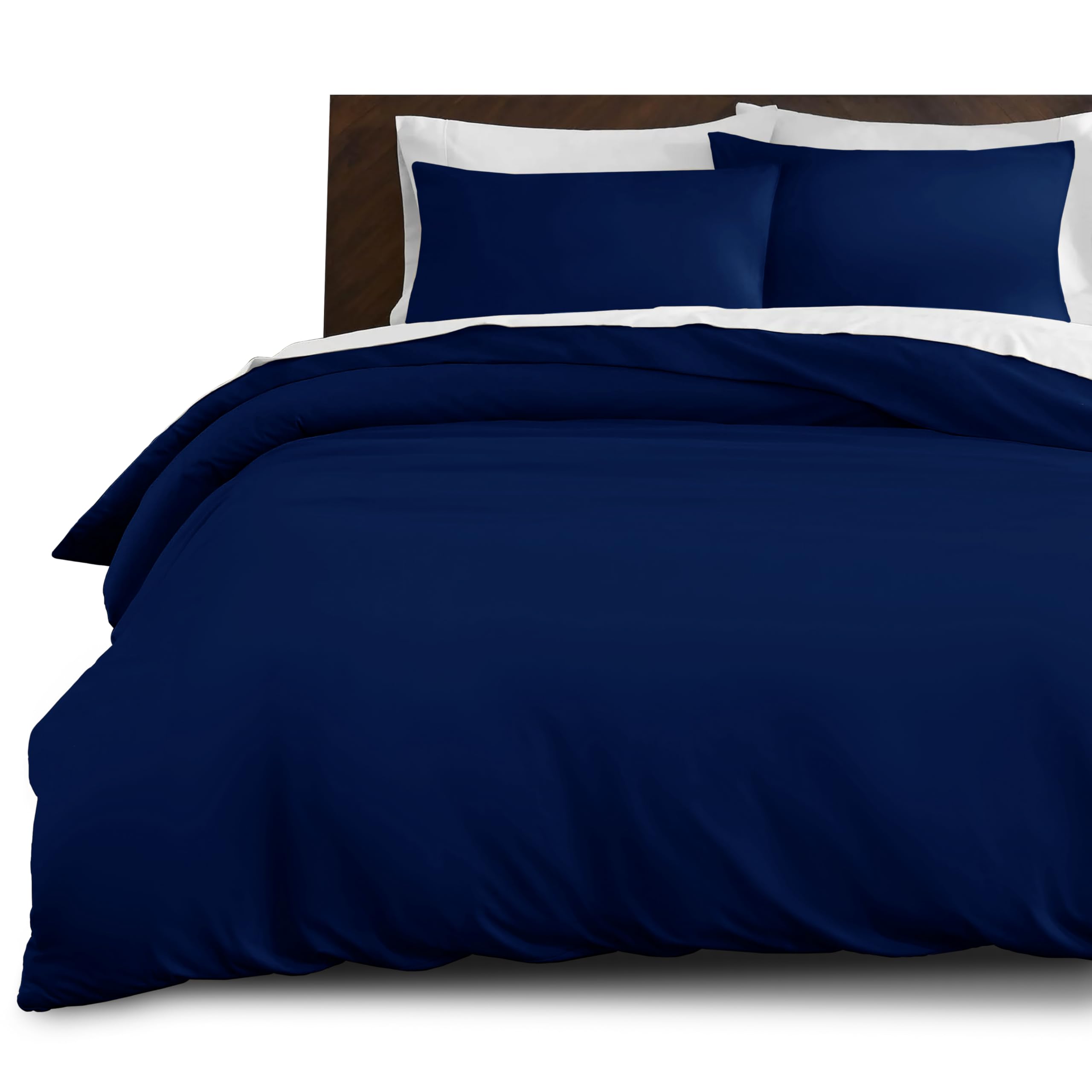 Imperial Rooms Single Duvet Cover Set Brushed Microfiber Plain Navy Bedding Set Button Closure Ultra Soft 2 PCs Quilt Cover with Pillow Case (135 x 200 Cm) — image 1
