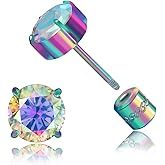 Hopply Hypoallergenic G23 Pure Titanium Earrings, 20G Implant Grade Flatback 5A Cubic Zirconia Earrings Studs, Suitable for Women Men Sensitive Ears Jewelry Gift
