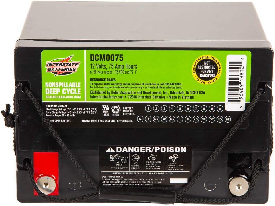 Interstate Batteries 12V 35AH Sealed Lead Acid (SLA) AGM Deep Cycle Battery (DCM0035) Insert Terminals: Automotive