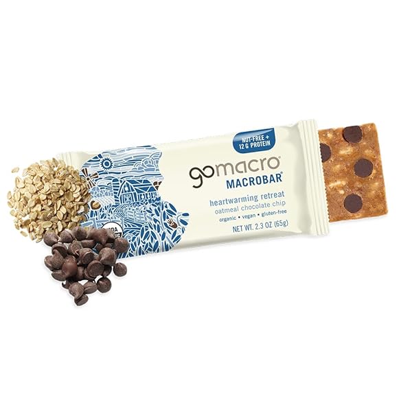 GOMACRO MACROBAR ORGANIC VEGAN PROTEIN BARS – OATMEAL CHOCOLATE CHIP (2.3 OUNCE BARS, 12 COUNT)