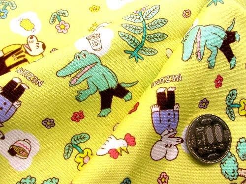 Amazon 40cm単位で販売 キャラクター 生地 １００日後に死ぬワニ イエロー 柄番号１ 絵本 えほん 手芸 生地 キャラクター 布 はぎれ ハギレ カットクロス ピロル 布 生地 通販