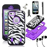 SODIAL(R) ULAK Purple White Zebra Combo Hard Soft High Impact iPhone 5 Armor Case Skin Gel with screen protector