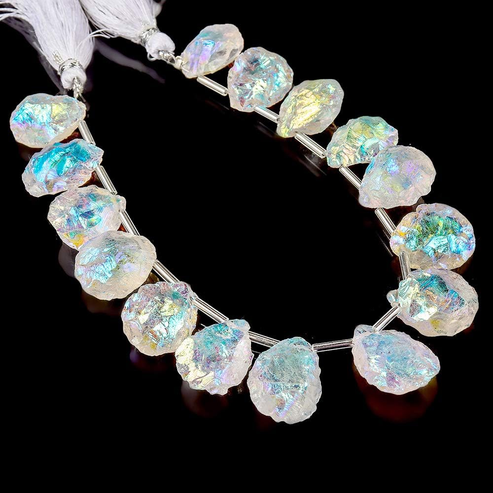 280cts Angel Aura Quartz Beads, Mystic Aura Quartz Pears Strand, Natural Gemstone, Crystals Specimen, Rock Minerals, Gemstone Beads for Jewellery Making, Loose Beads, 12+ Beads, 20cm Strand.