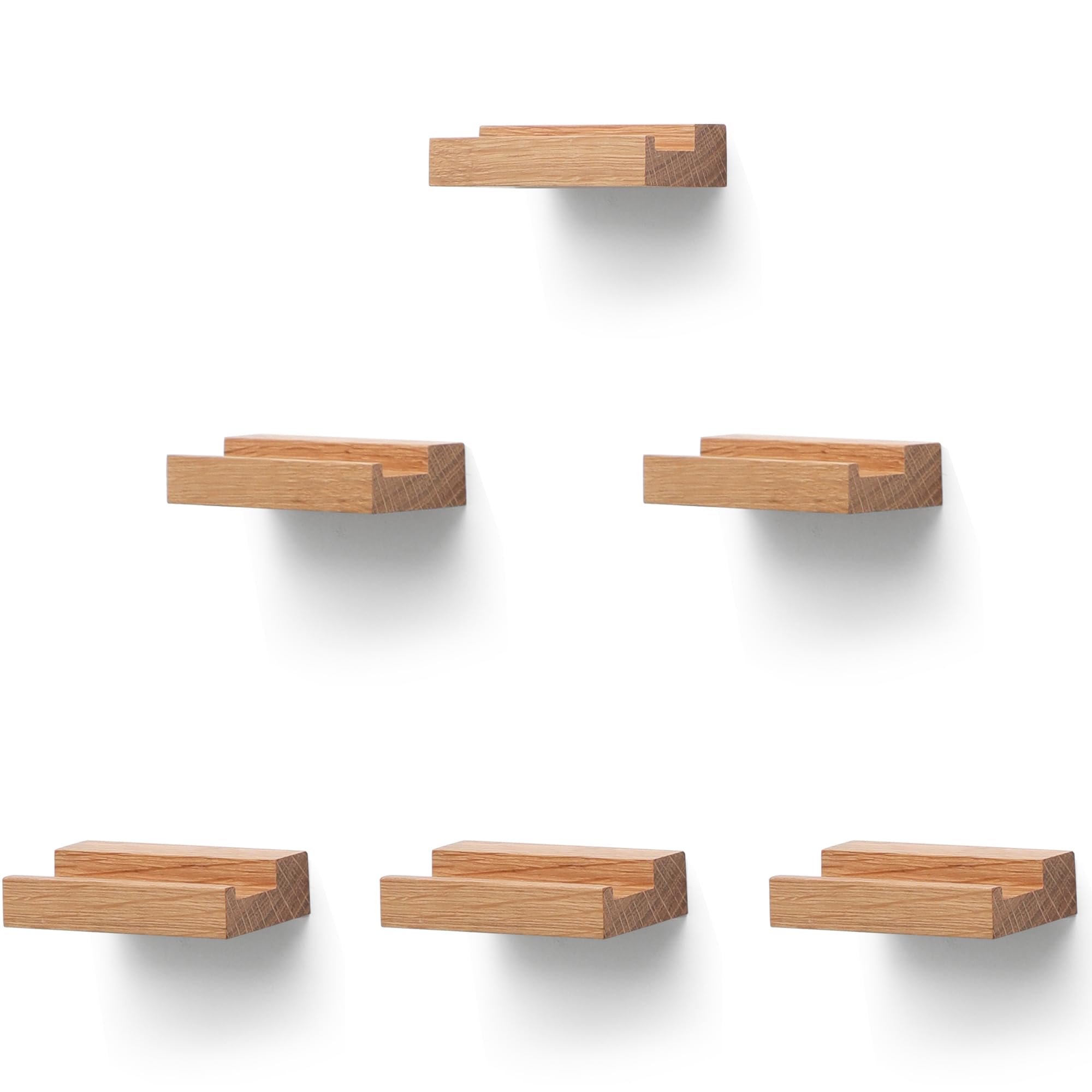 PHOENANCEE Solid Oak Wood, Record Wall Mount Shelf, Record Display Holder for LP Storage, Easy Install Floating Shelves(Nature Wood, Set of 6)