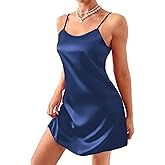 Vrtige Women's Nightgown Satin Heart Print Lingerie Silk Full Slip Nightdress Chemise Sleepwear