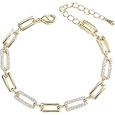 Fahonie Paperclip Chain Bracelet for Women 14K Gold-tone Dainty Chain Bracelet Jewelry Gift for Women