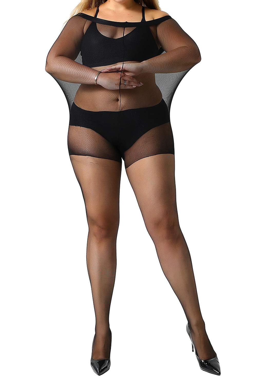 Photo 1 of MANZI Women's Black Pantyhose Plus Size Control Top Ultra-Soft Sheer Tights 2 Pairs 1XL
