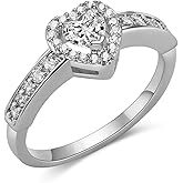 14k Gold Plated Cubic Zirconia Wedding Engagement Heart Rings Eternity Bridal Band Halo Promise Ring for Women